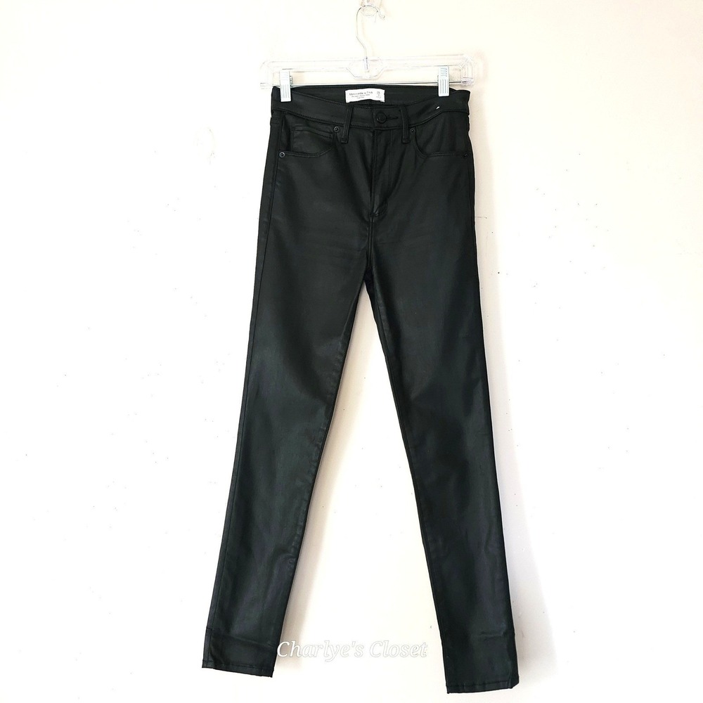 Abercrombie & Fitch High Rise Coated Black Skinny Jeans 26 Edgy Minimalist